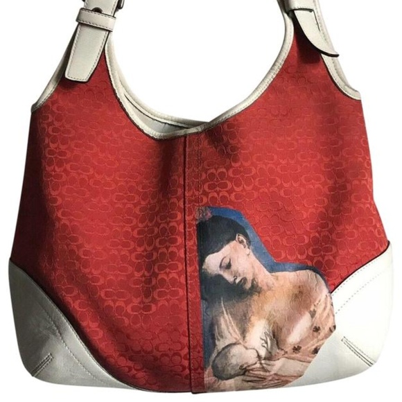 Coach Handbags - Coach Red Tote Hobo w/ Mother & Child Art added